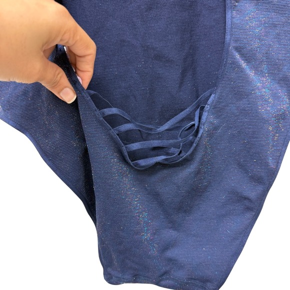 Savage X Fenty Metallic Navy Blue Lace Up Front Open Back Bodysuit Size XL - Picture 8 of 10